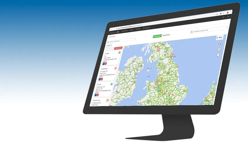 Live map in the Diamond Trac360 system showing vehicle positions across the UK